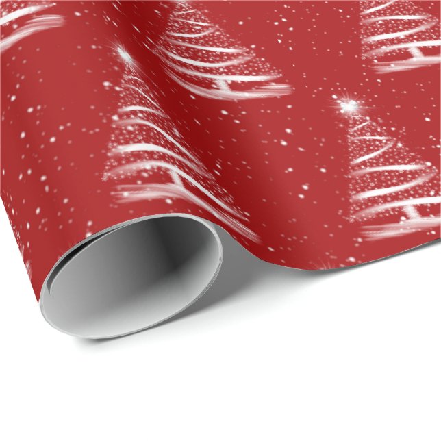 Papel De Presente Árvore de Natal White Star em vermelho (Ponta do rolo)