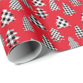 Papel De Presente Árvore de Natal Xadrez de Buffalo vermelho