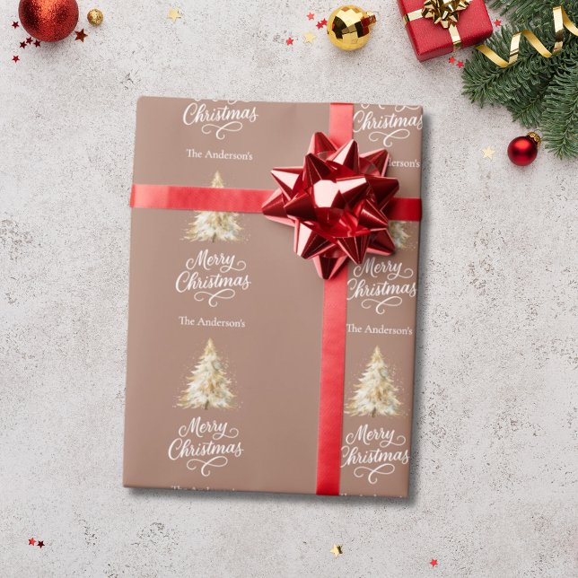 Papel De Presente Árvore de neve mocha marrom Natal (Criador carregado)