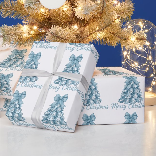 Papel De Presente Árvore de Ostra Arco Préppy Natal Coquette (Feriados)