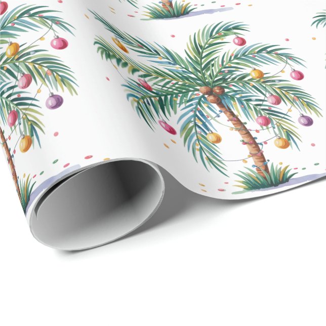 Papel De Presente Árvore de Palma de Natal Moderno e Feliz (Ponta do rolo)