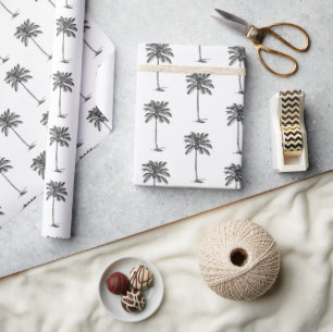Papel De Presente Árvore de Palmeira Palmetto Preta e Branca