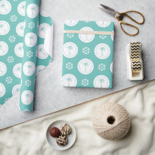 Papel De Presente Árvore de Palmeira Tropical Mar & Saudações de Nat