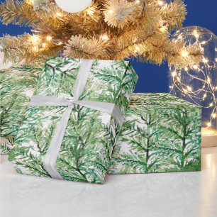 Papel De Presente Árvore de Pinheiro de Inverno Aquarela Pintada à M