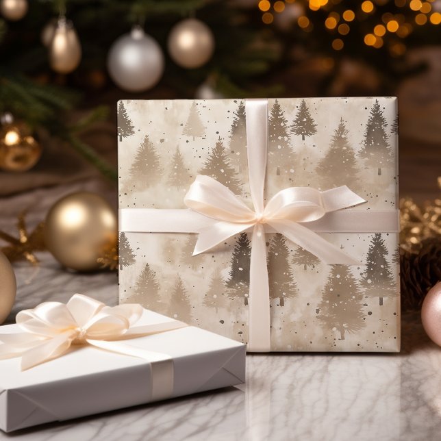 Papel De Presente Árvore de pinheiro de inverno, Russo, Castanho (Criador carregado)