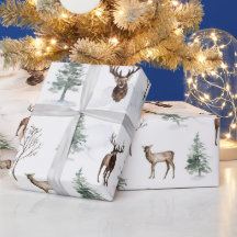 Árvore de pinheiro e rena de natal com aquarela