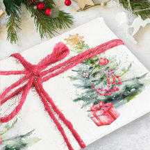 Árvore de Pinheiro Elegante em Aquarela Presente