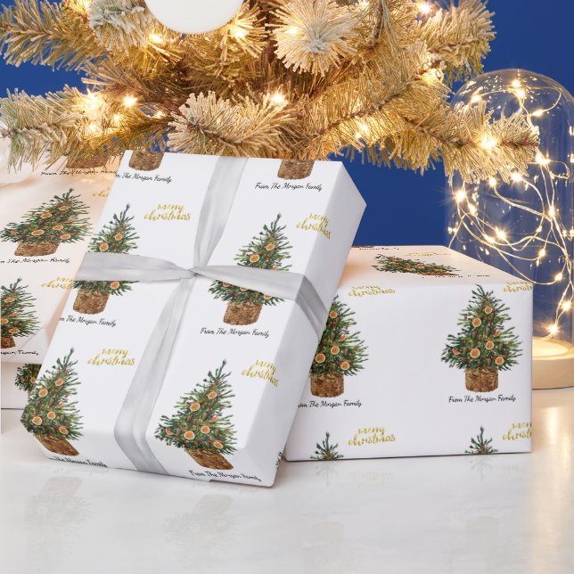Papel De Presente Árvore de Pinheiro, Laranja Feliz Natal (Feriados)