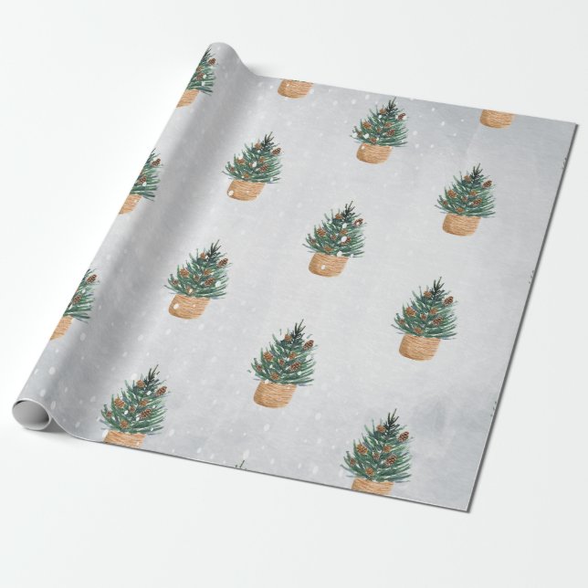 Papel De Presente Árvore de pinheiro, pinhas, férias de neve (Desenrolado)