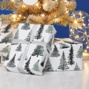 Papel De Presente Árvore de Pinheiro Verde de Natal com Aquarela Rús