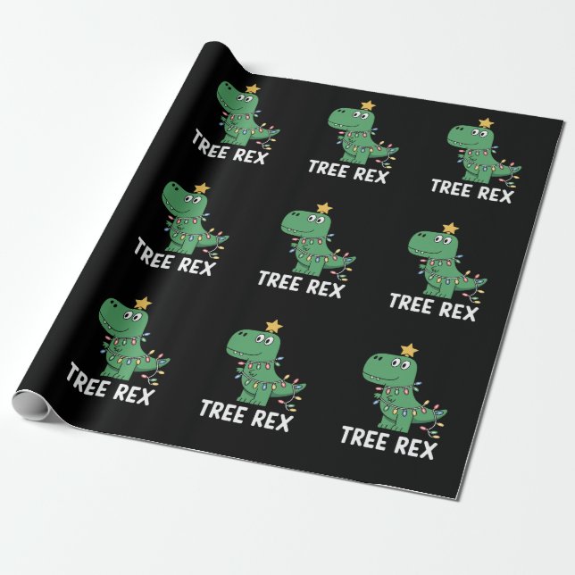 Papel De Presente Árvore Divertida Rex Natal Dinossauro Festa Piada (Desenrolado)