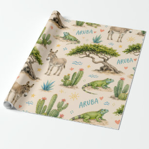 Papel De Presente Árvore divi de Aruba, burro, iguana, cacto