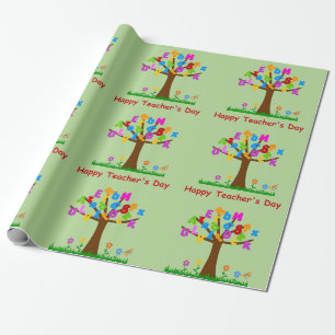 Papel De Presente Árvore do Alfabeto Feliz do Dia dos Professores