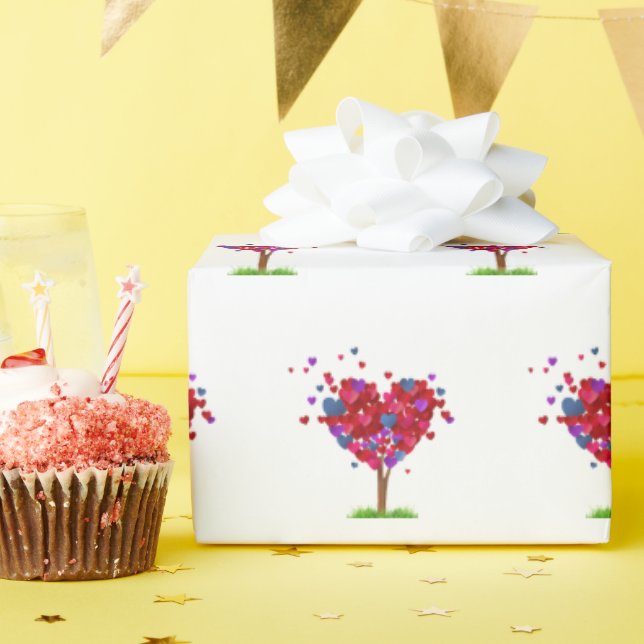 Papel De Presente Árvore do Coração com Grama (Festa de aniversário)