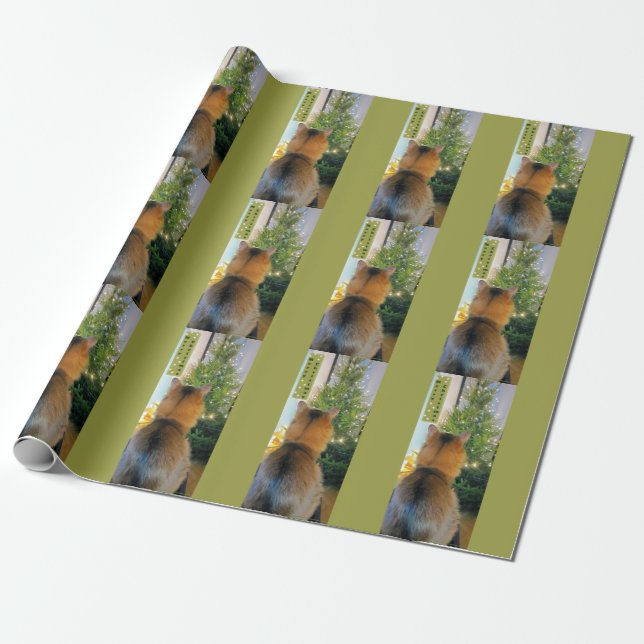 Papel De Presente Árvore do gato e de Natal (Desenrolado)