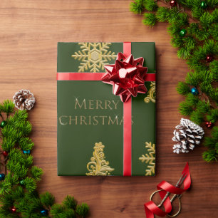 Papel De Presente Árvore Dourada de Natal elegante em verde escuro