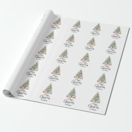 Papel De Presente Árvore e apresentações de natal Elegante Watercolo
