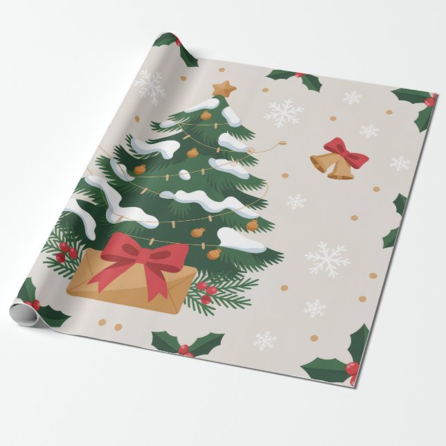 Papel De Presente Árvore e Sinos de Natal bonitos (Desenrolado)
