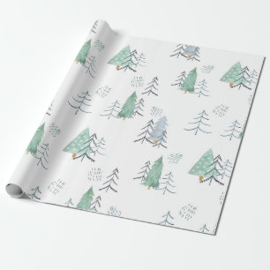Papel De Presente Árvore Escandinava de Inverno Padrão Pintado à Mão