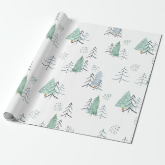 Papel De Presente Árvore Escandinava de Inverno Padrão Pintado à Mão