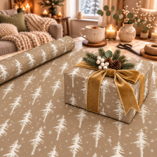 Papel De Presente Árvore Esparsa de Abeto Branco Rústico Kraft