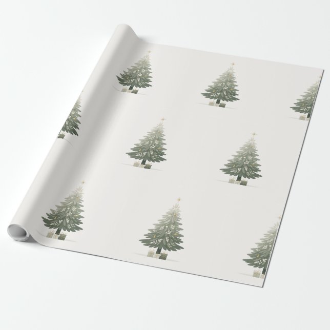 Papel De Presente Árvore Floral de Natal Elegante (Desenrolado)