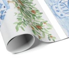 Papel De Presente Árvore Laranja De Jar De Gengibre Pintado À Mão