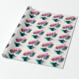 Papel De Presente Árvore Mística Moderna e Negrito (azul, rosa, lara