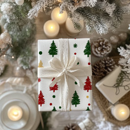 Papel De Presente Árvore Natal Festiva Vermelho, Verde e Dourado