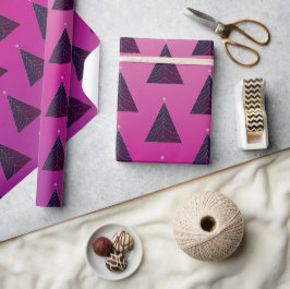 Papel De Presente Árvore Natal Preta, Gradação Magenta Rosa Quente