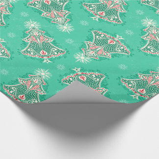 Papel De Presente Árvore natalícia Damask on Mint Green Wrappaper