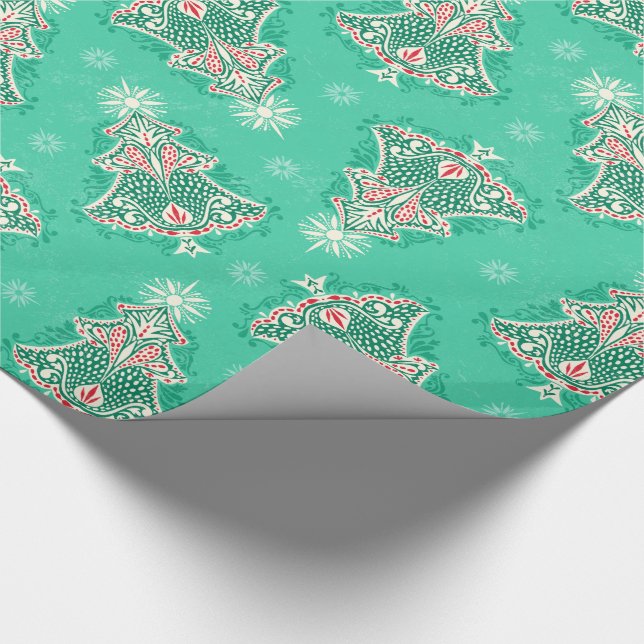 Papel De Presente Árvore natalícia Damask on Mint Green Wrappaper (Ponta)