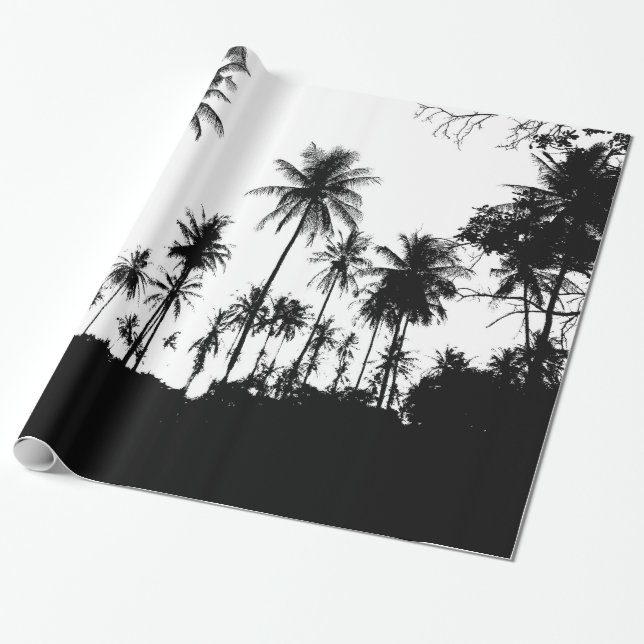 Papel De Presente Árvore Palm Exótica Havaiana Branca Negra Silhuett (Desenrolado)