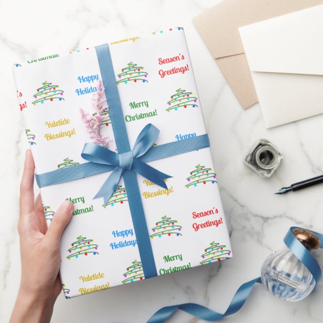Papel De Presente Árvore personalizada de "Feliz Natal" e Xmas (Presentear)