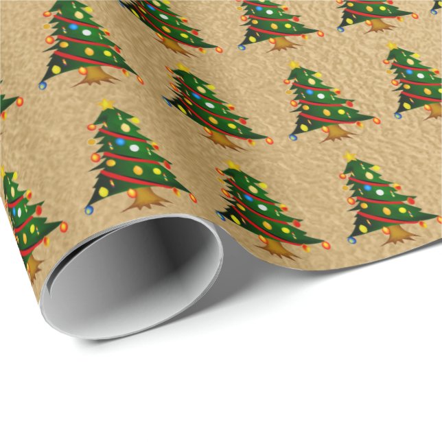 Papel De Presente Árvore romântica de natal de relâmpagos de bronze (Ponta do rolo)