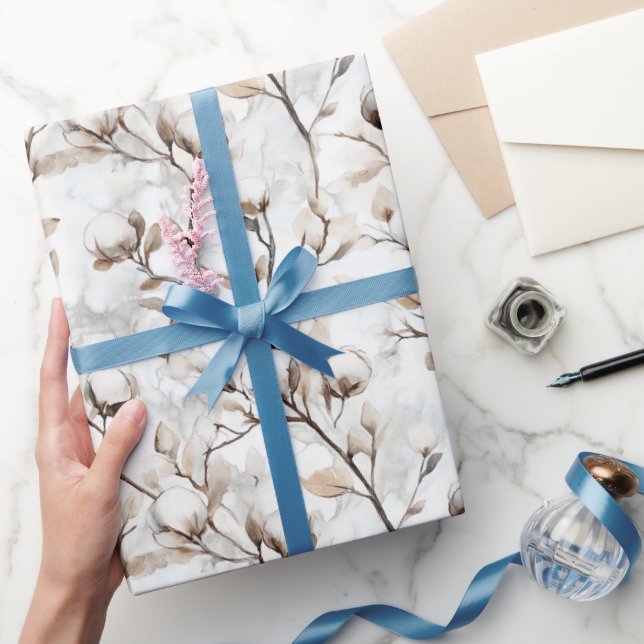 Papel De Presente Árvore Romântica e Bonita de Flores Brancas para C (Presentear)