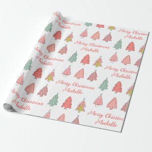 Papel De Presente Árvore Rosa Rosa de Natal Personalizada