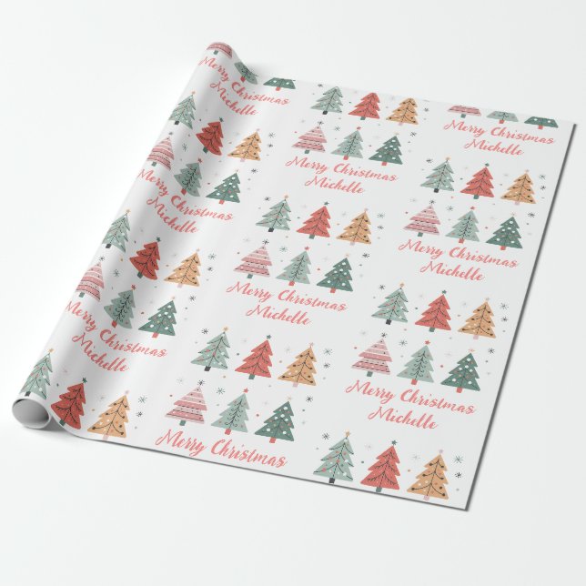 Papel De Presente Árvore Rosa Rosa de Natal Personalizada (Desenrolado)