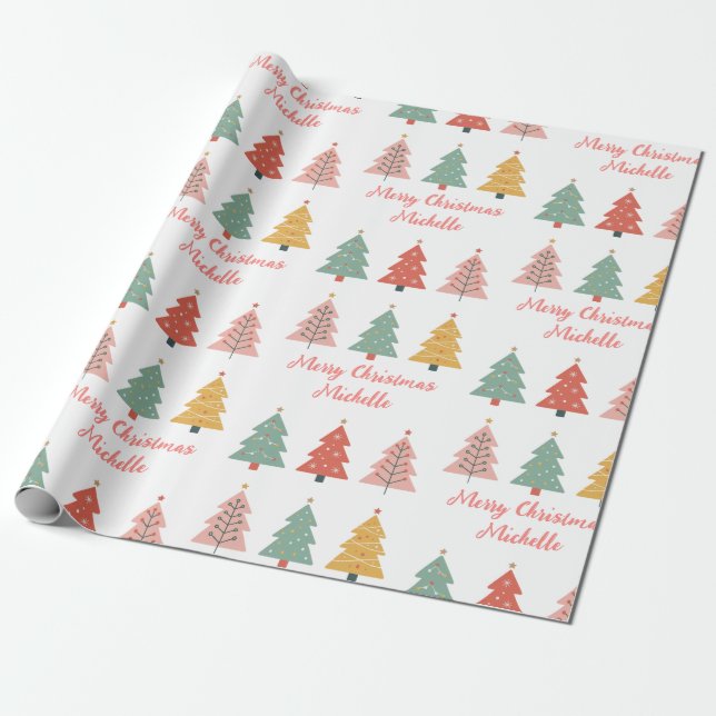 Papel De Presente Árvore Rosa Rosa de Natal Personalizada (Desenrolado)