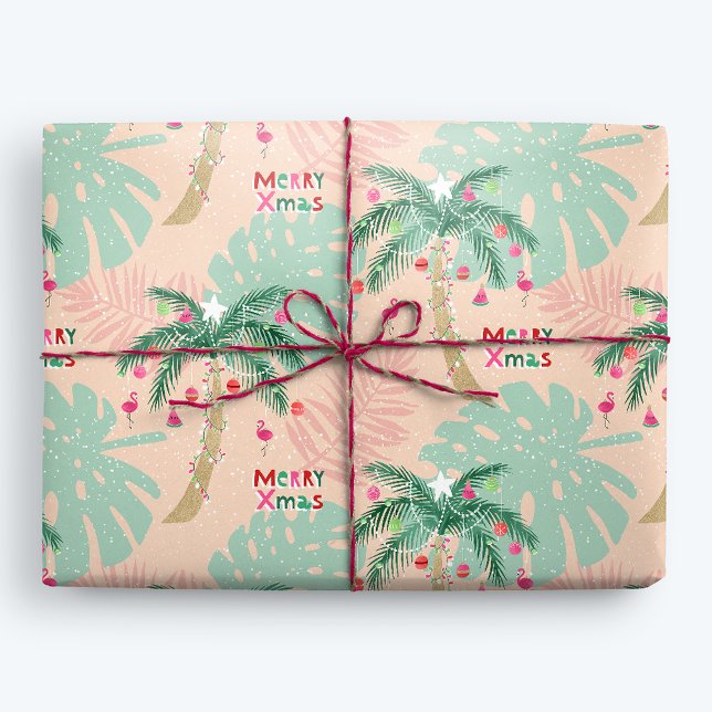 Papel De Presente Árvore Tropical de Natal Merry XMas (Criador carregado)