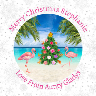Papel De Presente Árvore Tropical de Natal Personalizada Flamingo