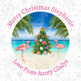 Papel De Presente Árvore Tropical de Natal Personalizada Flamingo