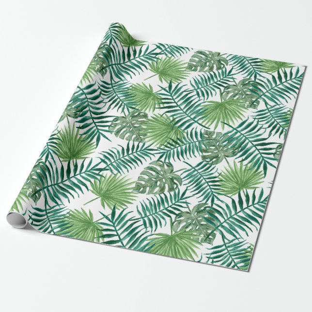 Papel De Presente Árvore Tropical Palm deixa verde padrão (Desenrolado)