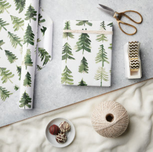 Papel De Presente Árvore verde de pinheiro de inverno de Aquarela