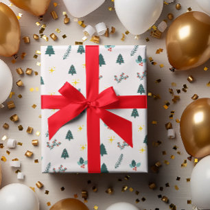 Papel De Presente Árvore Verde de Pinho Vermelho Verde da Moderna Co