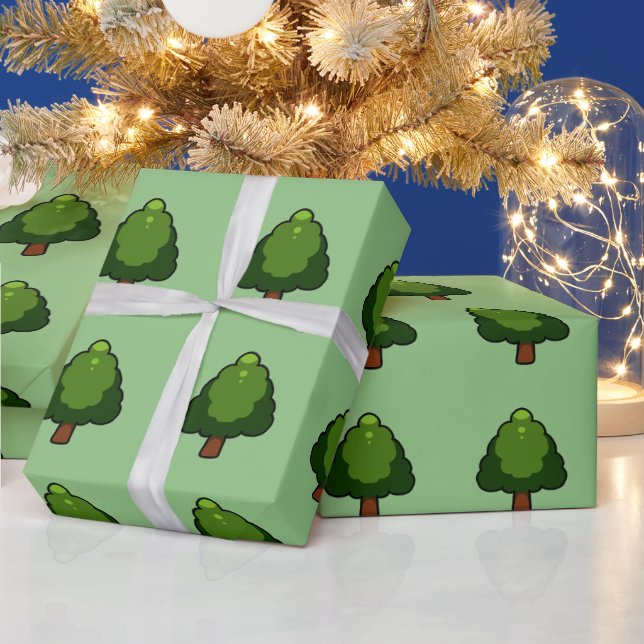 Papel De Presente árvore verde desenho animado (Feriados)