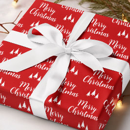 Papel De Presente Árvore Vermelha Moderna Pequeno Padrão Feliz Natal