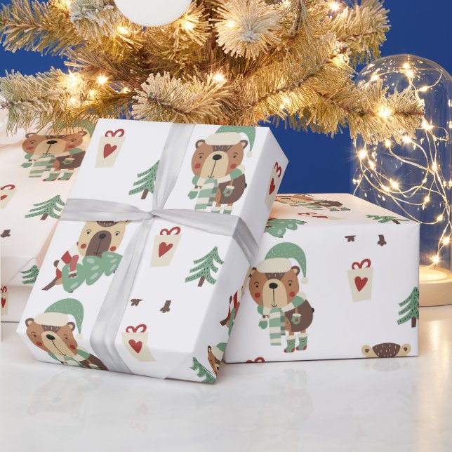 Papel De Presente Árvores Adoráveis | Urso de Pelúcia Natal (Feriados)