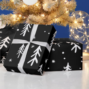 Papel De Presente Árvores brancas bonitas Ilustram Padrão de Natal