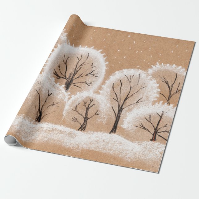 Papel De Presente Árvores brancas decorativas. Filiais de inverno. U (Desenrolado)